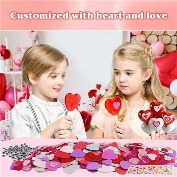 864 Pcs Valentines Stickers Foam Heart Stickers Self Adhesive Glitter Heart Shap - Picture 6 of 8